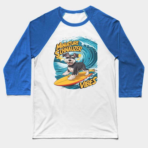 Wave-Riding Miniature Schnauzer Surfing Adventure Baseball T-Shirt by coollooks